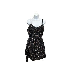 Eclipse Black Floral Romper - Strappy and Tie Waist - Size L